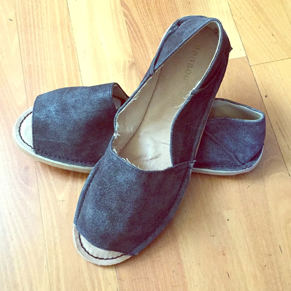 UNWORN Charcoal Gray Slip Ons with Peep Toe